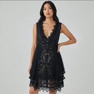 Free People Vintage Applique Dark Blue Lace Dress